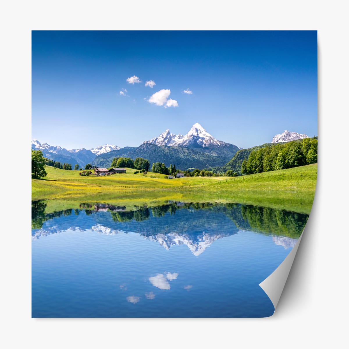 Repositionierbarer Aufkleber alpenpanorama mit spiegelung im see – Wallnifity®