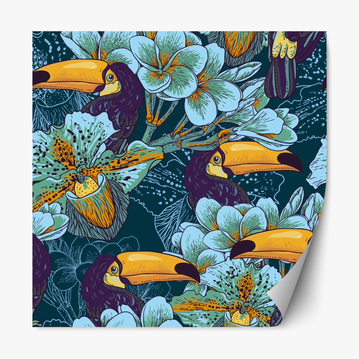 Repositionierbarer Aufkleber tropisches tukan-blumenmuster – Wallnifity®
