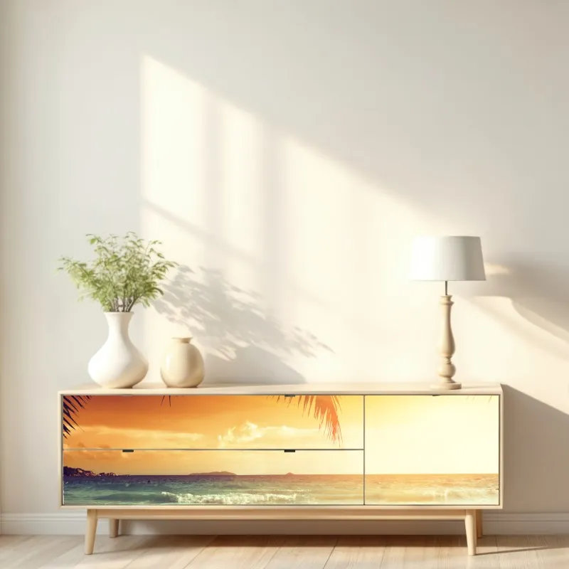 Repositionierbarer Aufkleber holzsteg zum horizont bei sonnenuntergang – Wallnifity®