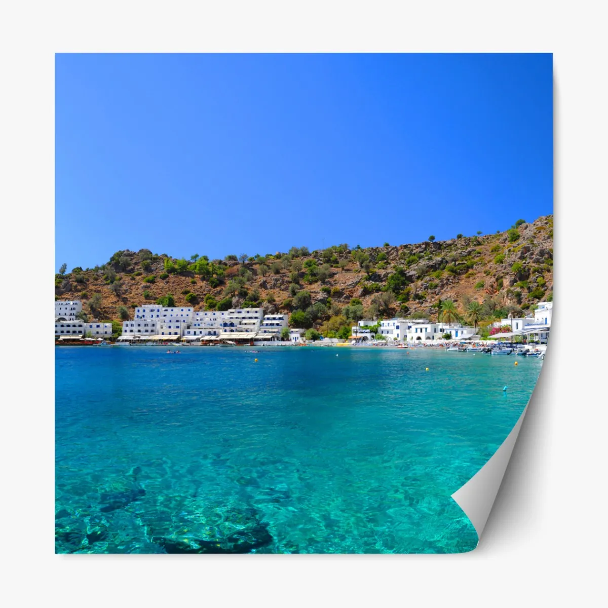 Repositionierbarer Aufkleber sonnige mediterrane bucht mit türkiswasser – Wallnifity®