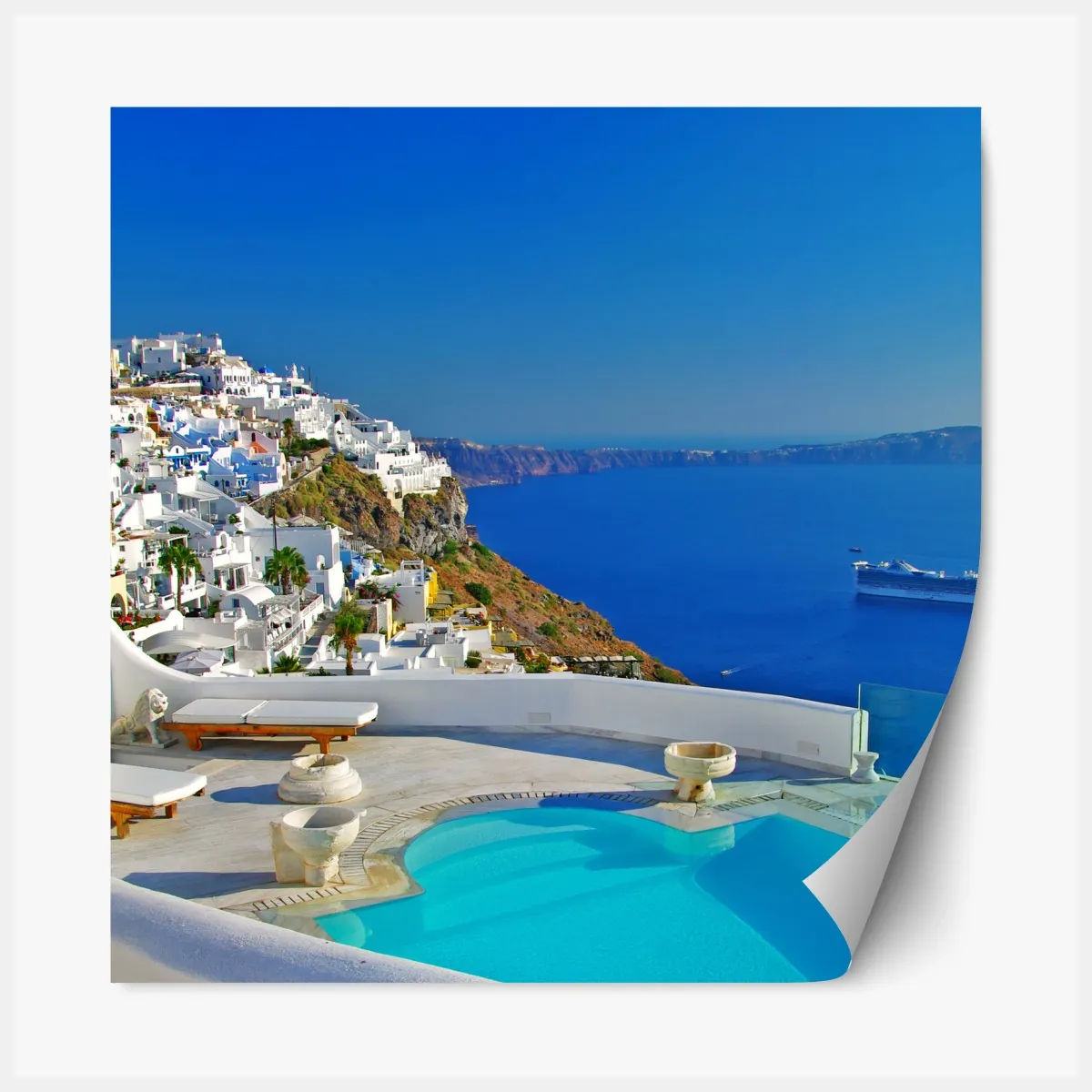 Repositionierbarer Aufkleber Santorini meerblick mit pool – Wallnifity®