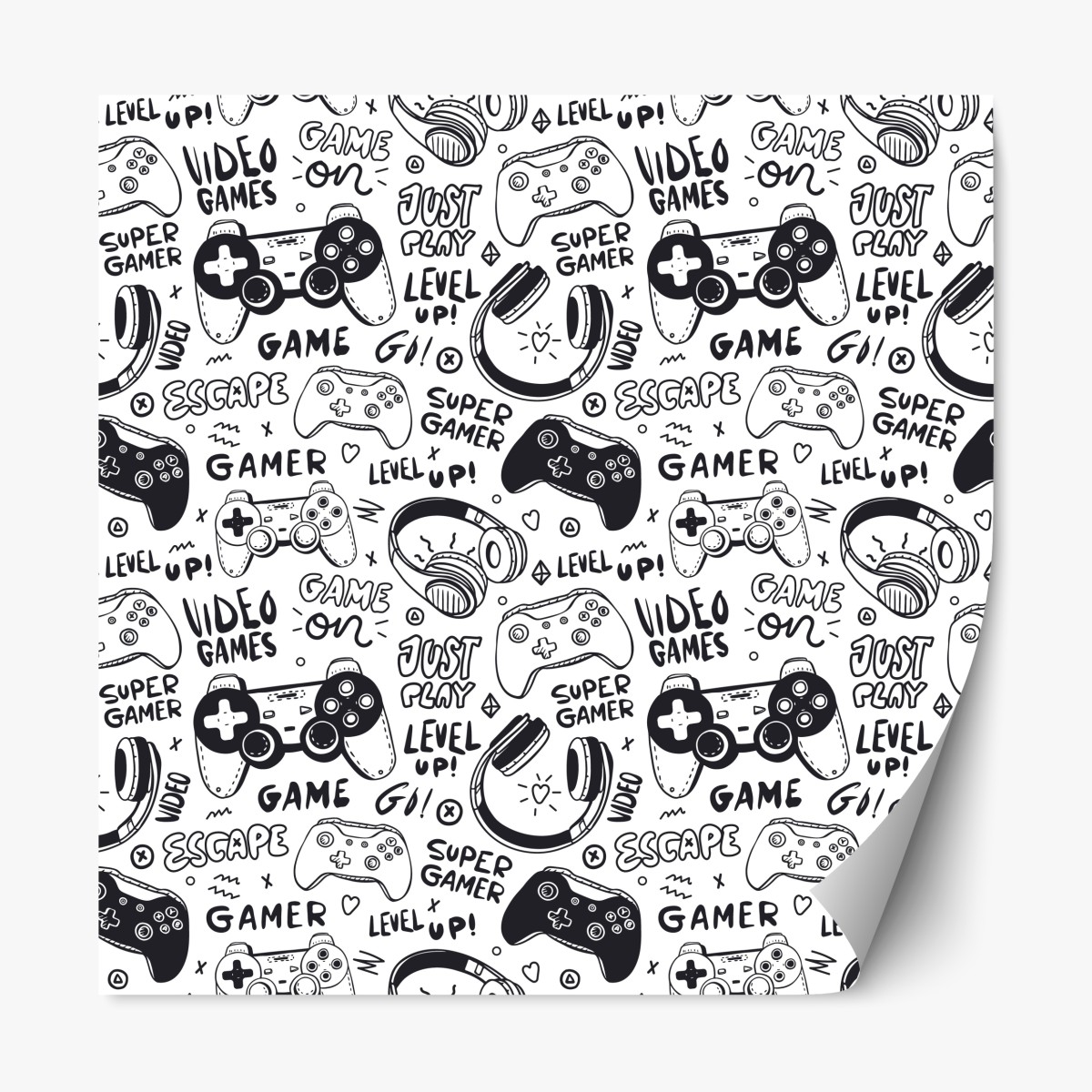 Repositionierbarer Aufkleber doodle-muster mit videospiel-controllern – Wallnifity®