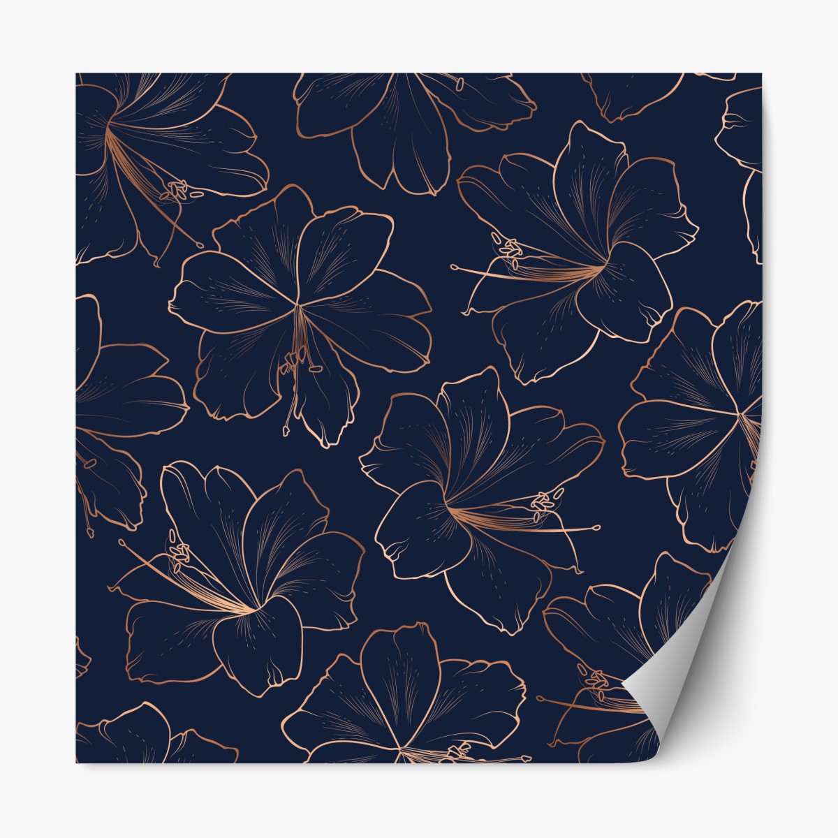 Repositionierbarer Aufkleber dunkelblaues muster mit goldenen blumenkonturen – Wallnifity®