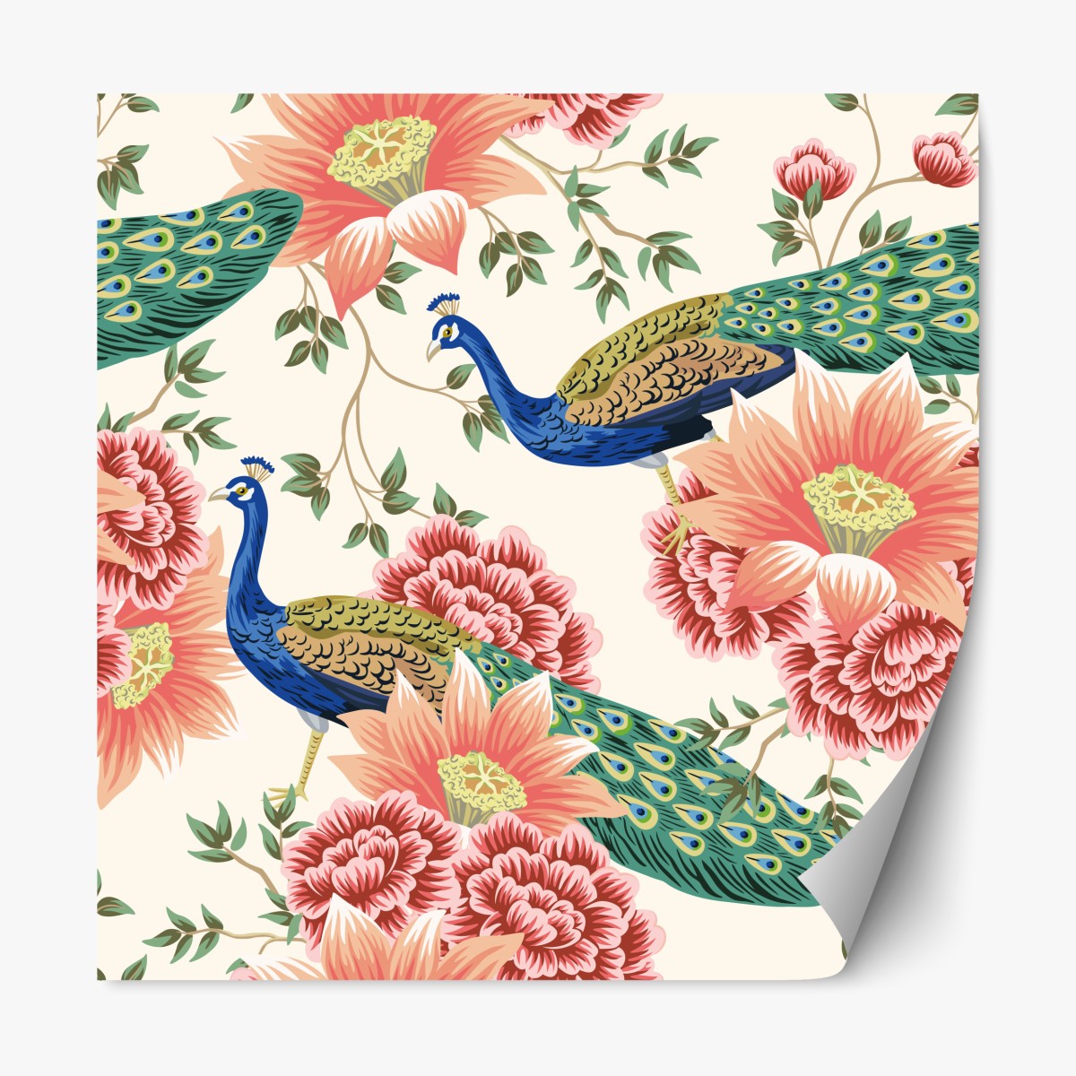 Repositionierbarer Aufkleber elegantes pfauen- und blumenmuster – Wallnifity®