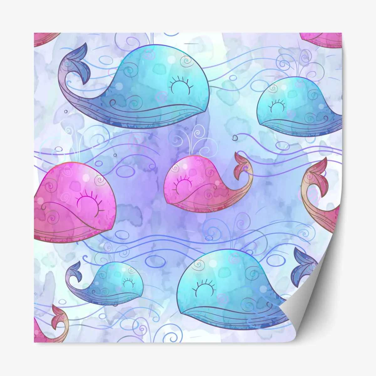 Repositionierbarer Aufkleber aquarellwale im pastellmuster fürs kinderzimmer – Wallnifity®