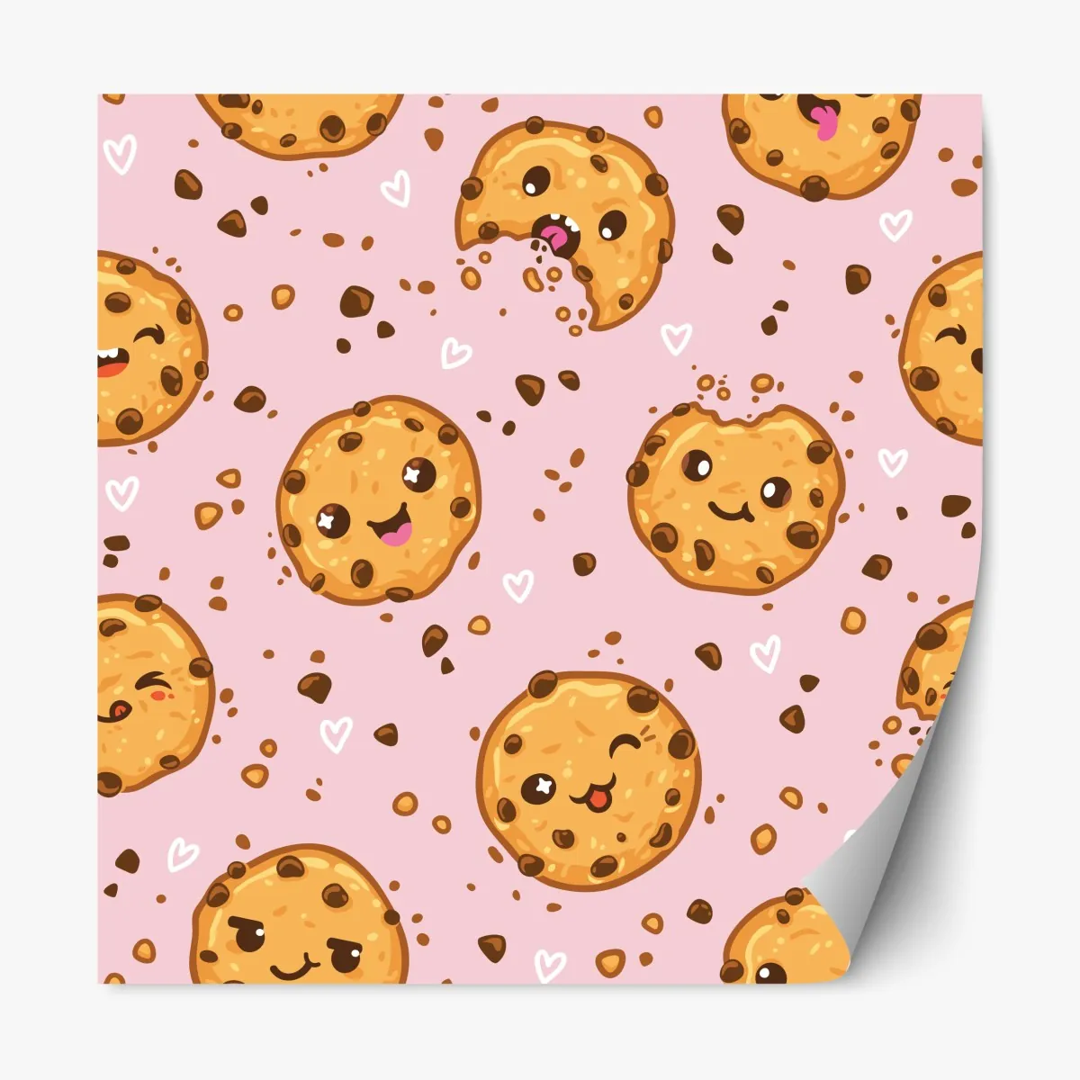 Repositionierbarer Aufkleber niedliches kawaii-keksmuster auf rosa hintergrund – Wallnifity®