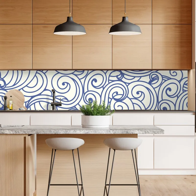 Repositionierbarer Aufkleber blaue ozeanwellen illustration – Wallnifity®