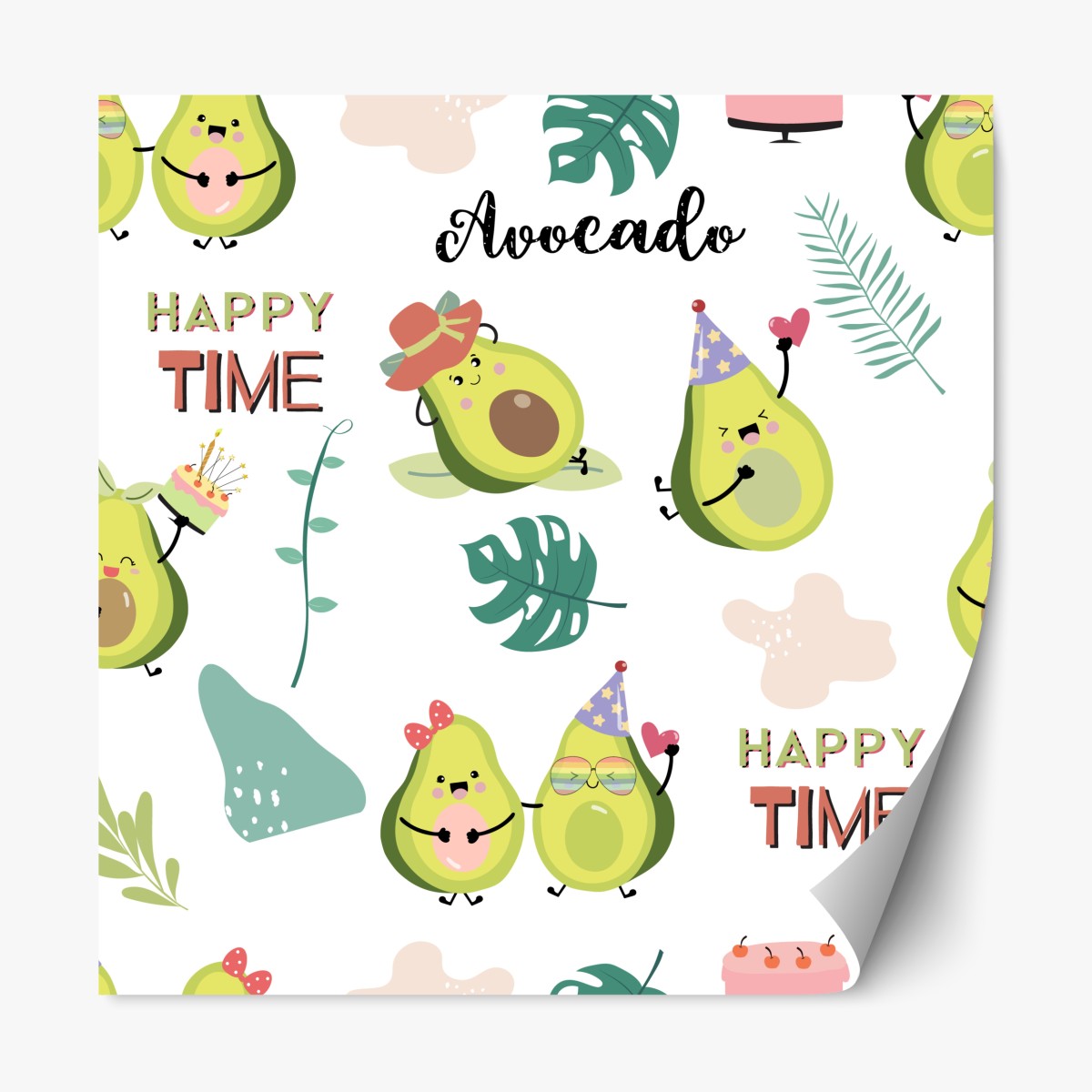 Repositionierbarer Aufkleber fröhliches avocado muster – Wallnifity®