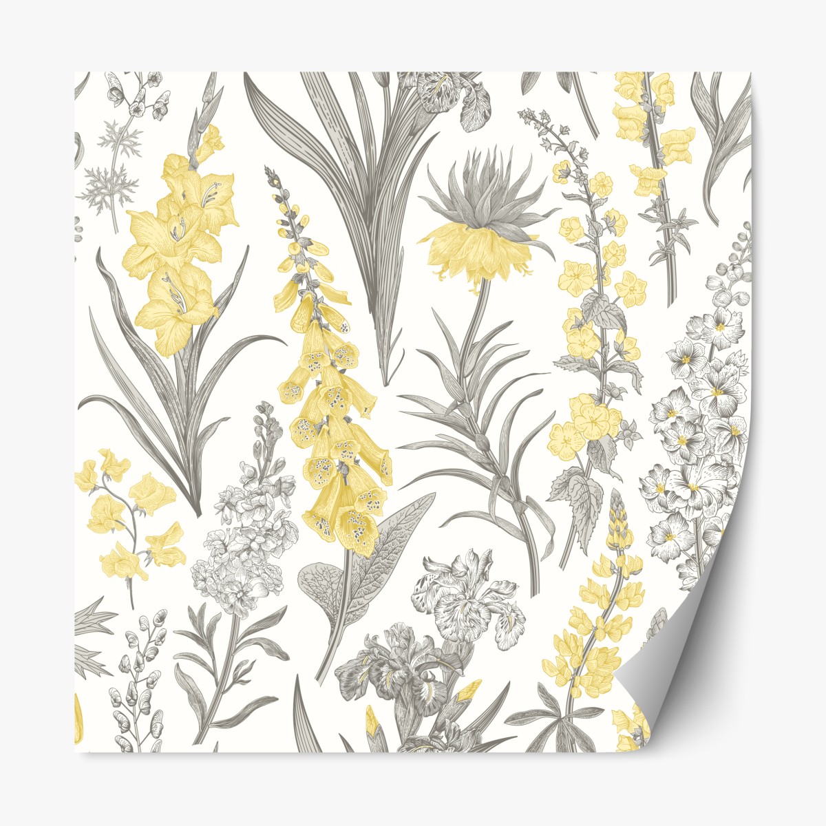 Repositionierbarer Aufkleber vintage botanisches blumenmuster in gelb und grau – Wallnifity®