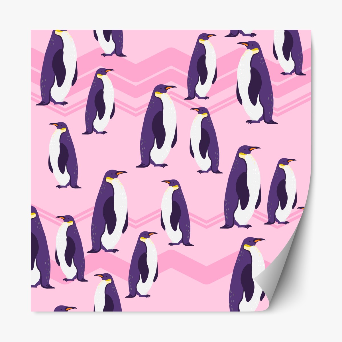 Repositionierbarer Aufkleber verspieltes muster mit violetten pinguinen auf rosa hintergrund – Wallnifity®