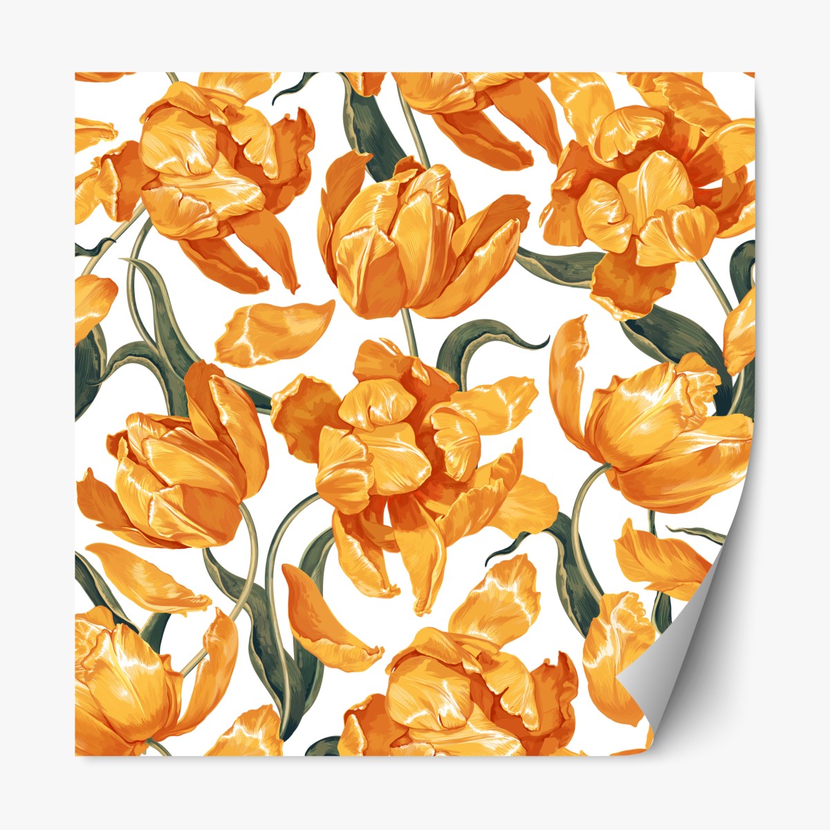 Repositionierbarer Aufkleber muster mit lebhaften orangen tulpen – Wallnifity®