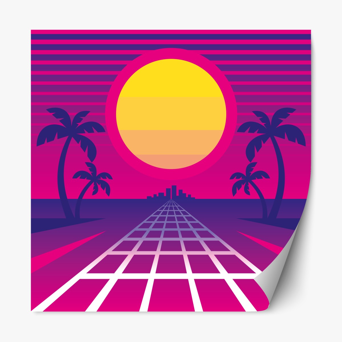 Repositionierbarer Aufkleber neon sonnenuntergang skyline – Wallnifity®