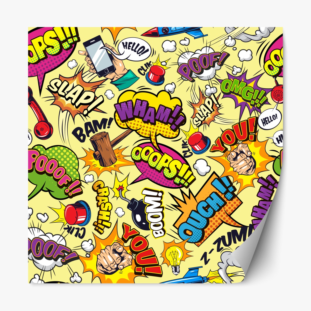 Repositionierbarer Aufkleber retro pop-art comic collage – Wallnifity®
