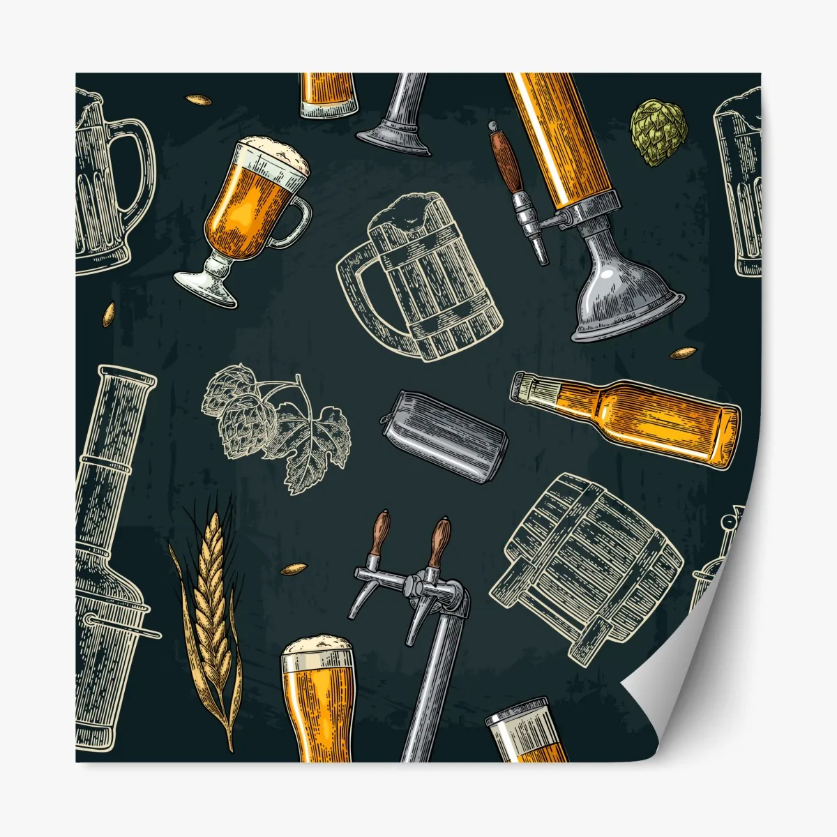 Repositionierbarer Aufkleber vintage bier und brauerei muster – Wallnifity®