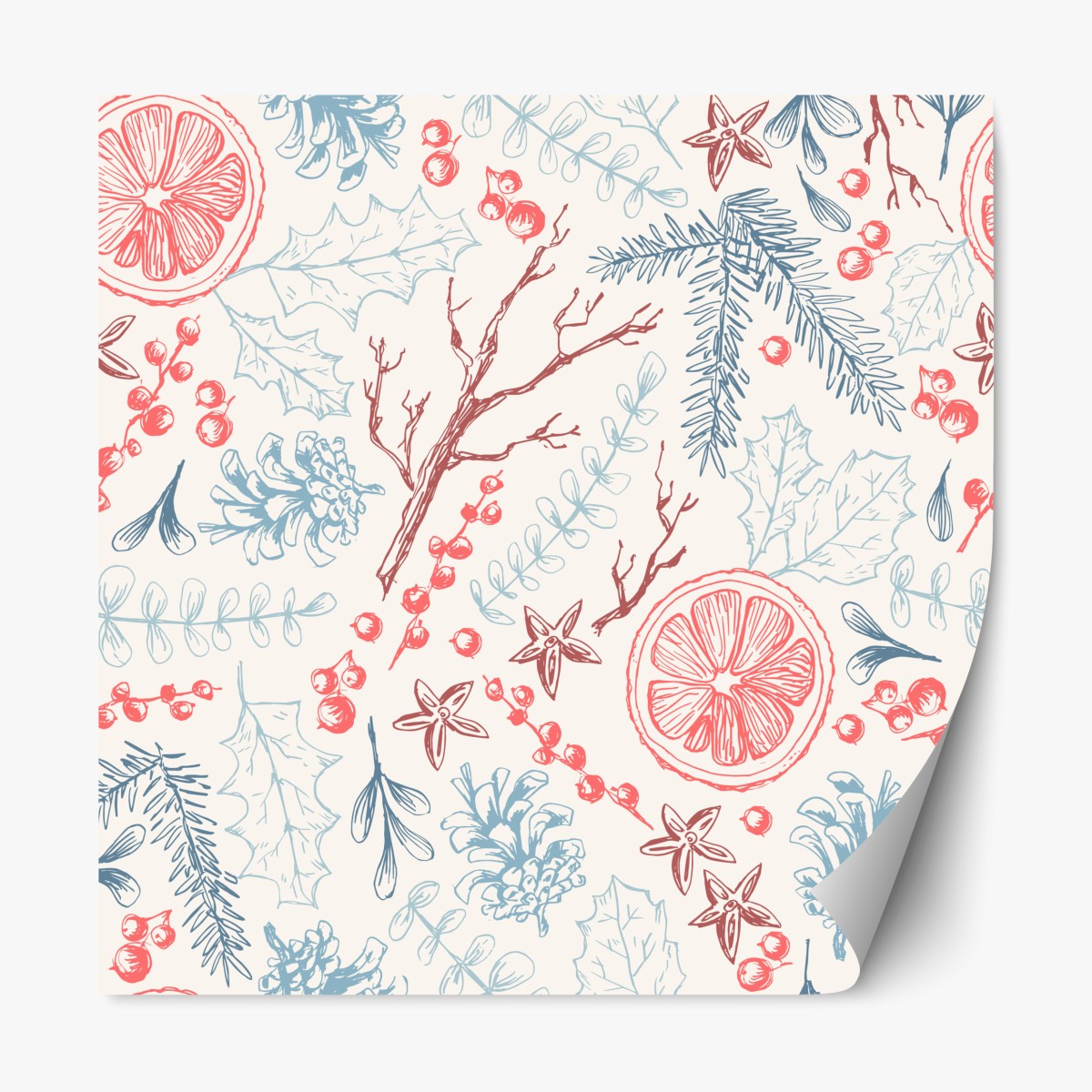 Repositionierbarer Aufkleber handgezeichnetes winterliches botanisches muster – Wallnifity®