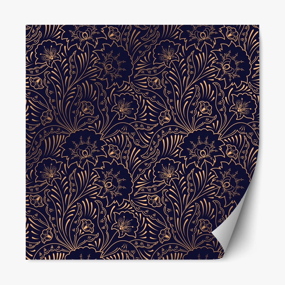 Repositionierbarer Aufkleber goldenes blumenornament auf nachtblauem hintergrund – Wallnifity®