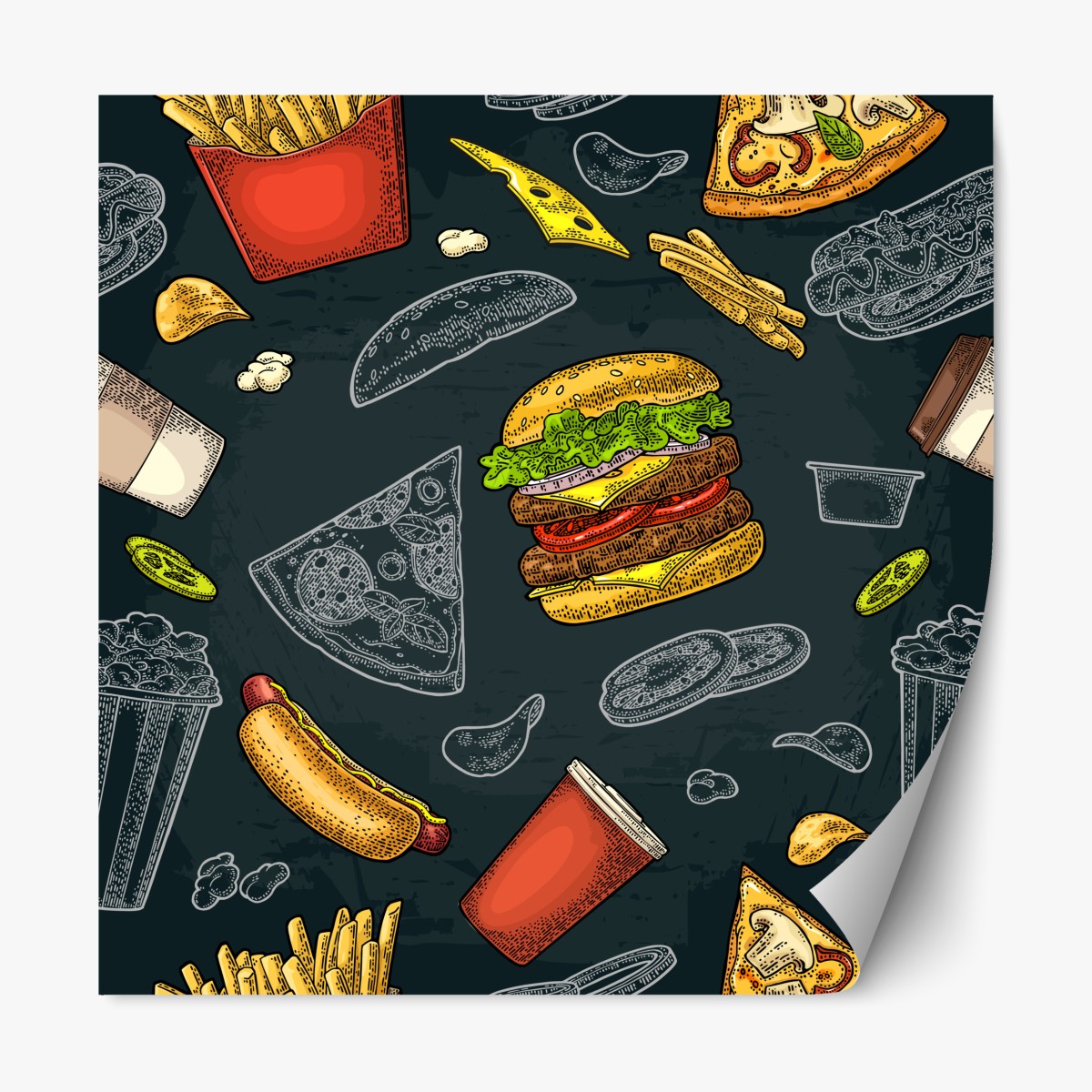 Repositionierbarer Aufkleber vintage fast-food muster – Wallnifity®