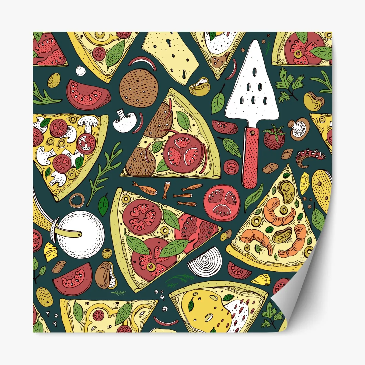 Repositionierbarer Aufkleber buntes muster mit pizzastücken – Wallnifity®
