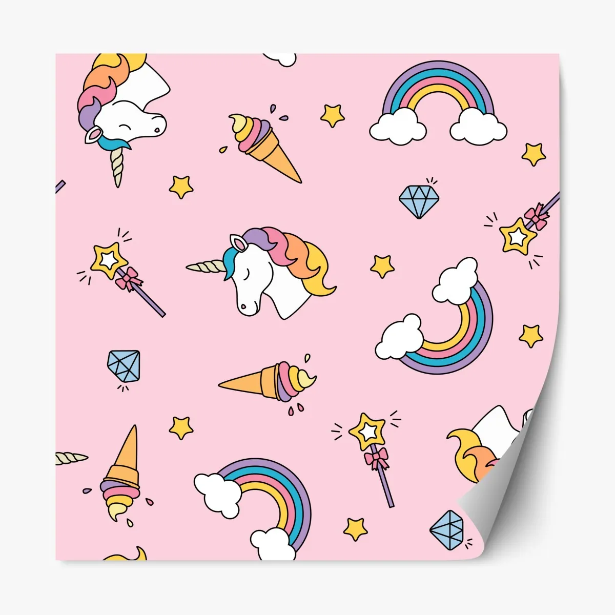 Repositionierbarer Aufkleber pastell einhörner und regenbogen muster – Wallnifity®
