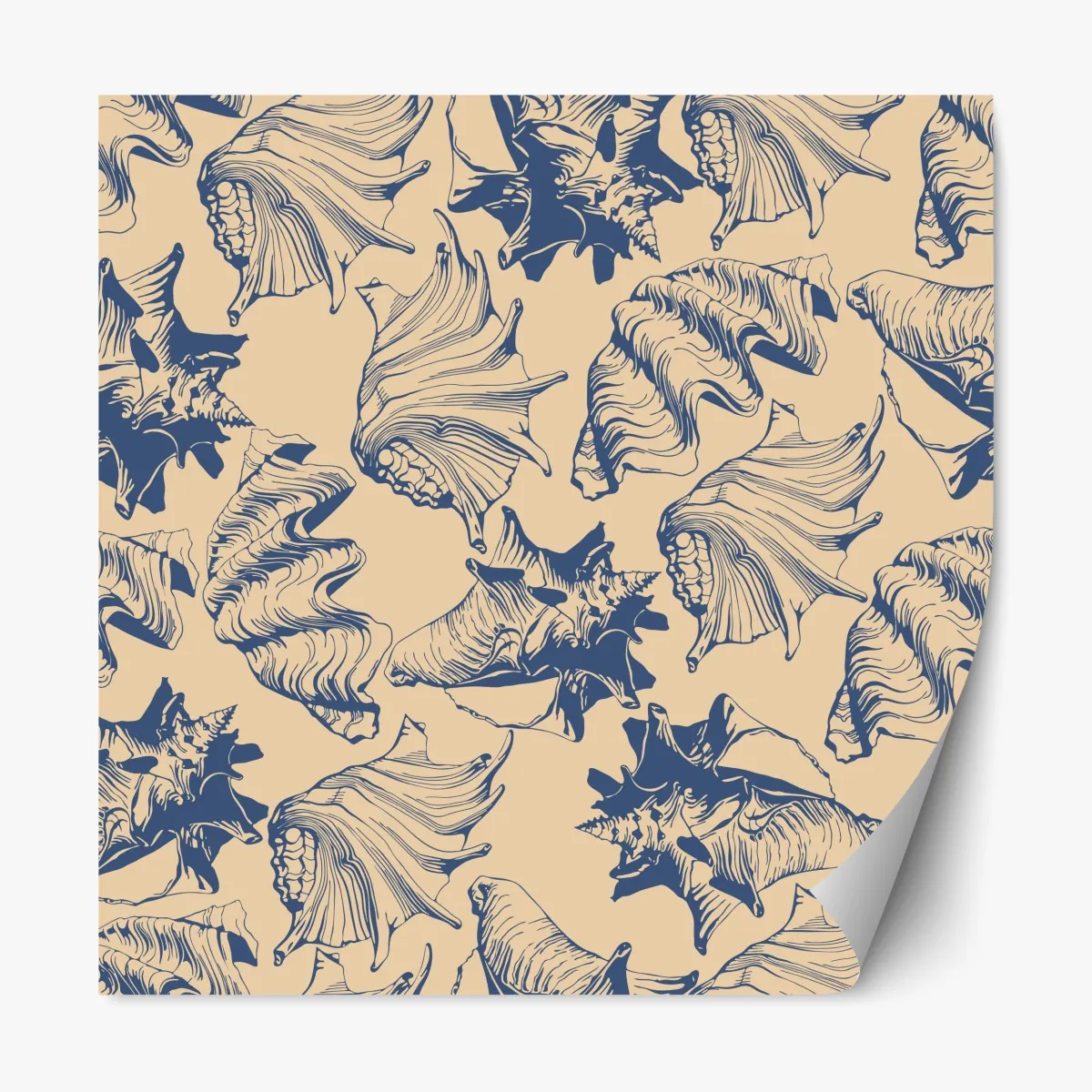 Repositionierbarer Aufkleber muschelmuster in blau und beige – Wallnifity®