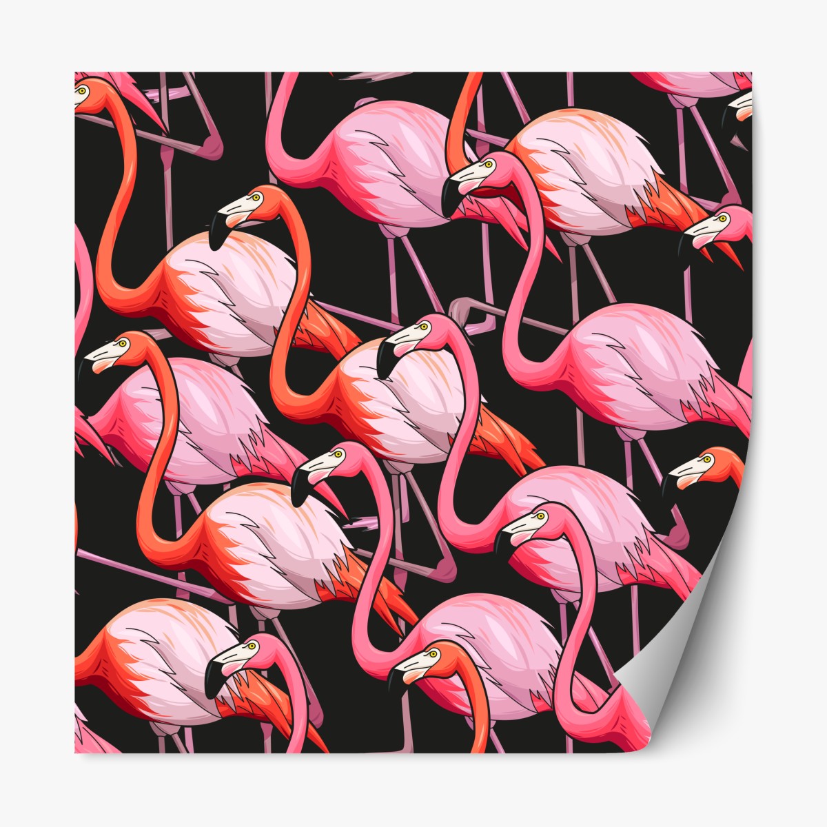 Repositionierbarer Aufkleber rosa flamingo-muster auf schwarzem hintergrund – Wallnifity®