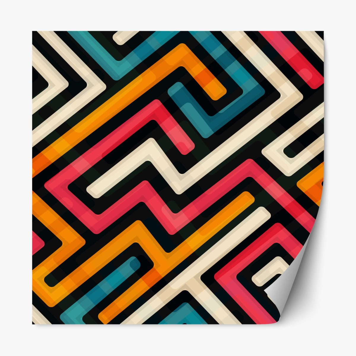 Repositionierbarer Aufkleber buntes geometrisches labyrinthmuster – Wallnifity®