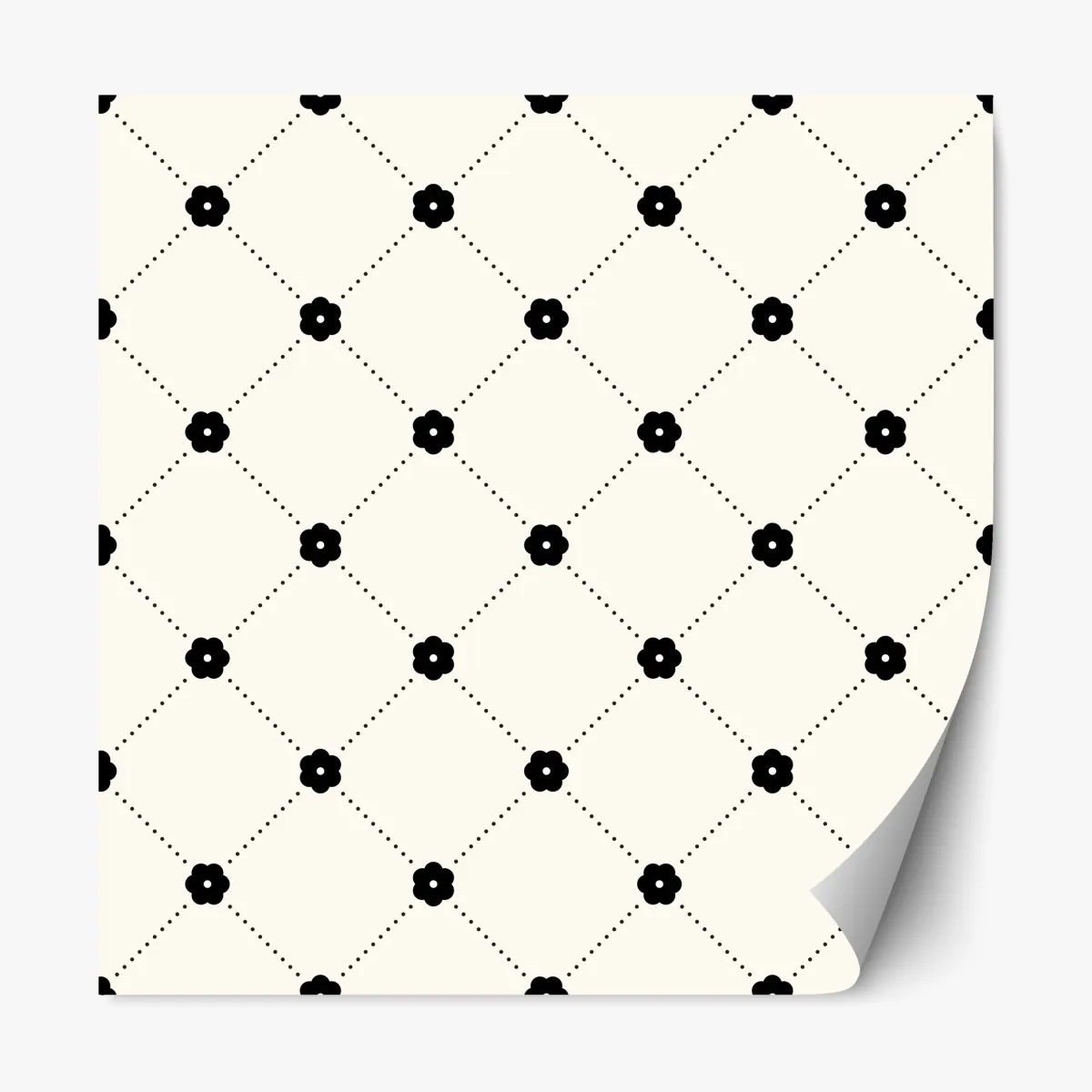 Repositionierbarer Aufkleber minimalistisches schwarzes blumen-rautenmuster – Wallnifity®