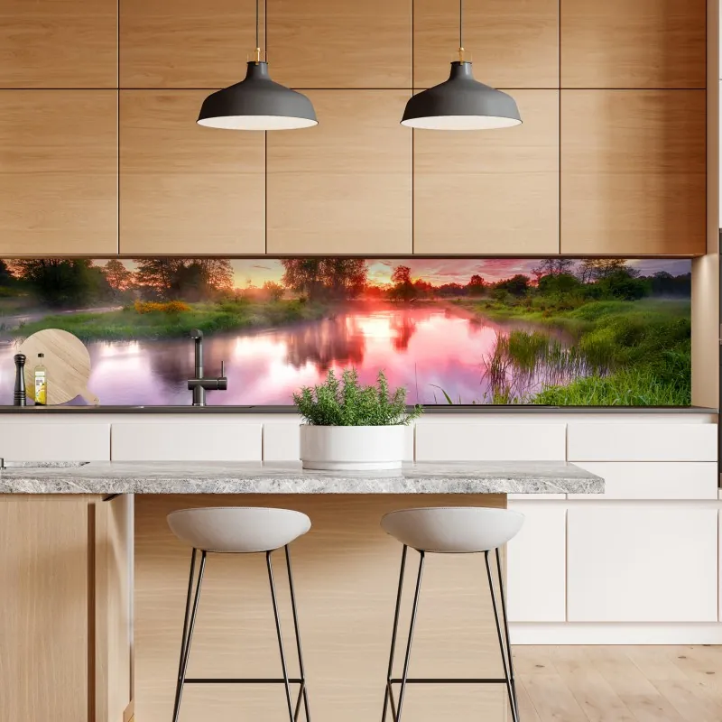 Repositionierbarer Aufkleber nebeliger kiefernwald – Wallnifity®