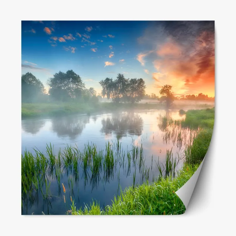 Repositionierbarer Aufkleber goldener sonnenuntergang über einer geschwungenen landstraße – Wallnifity®