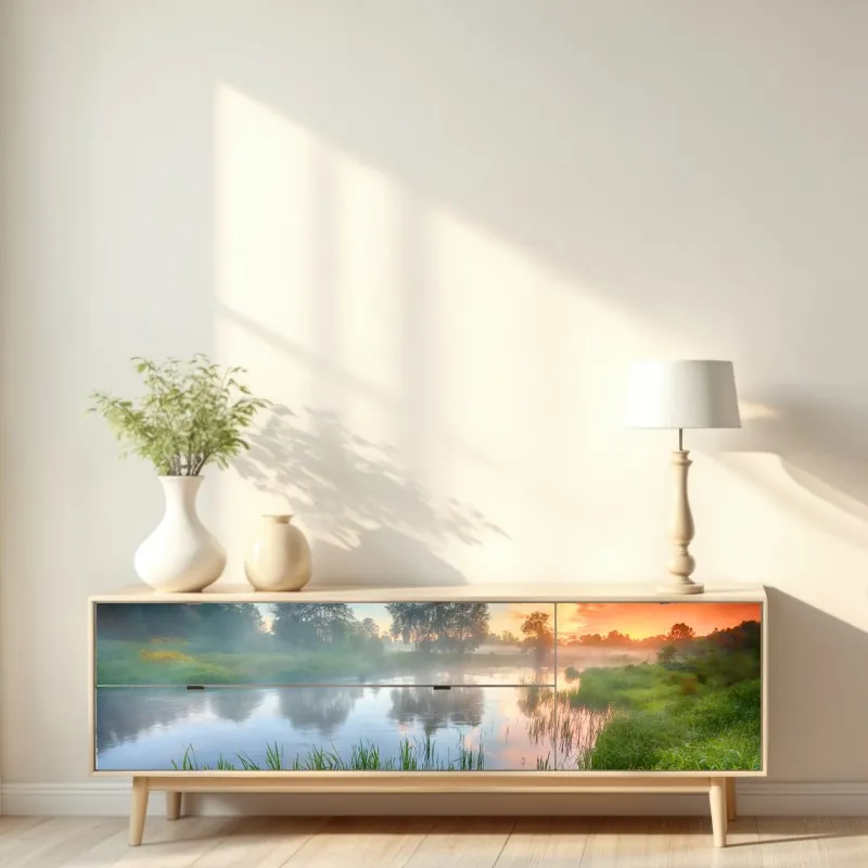 Repositionierbarer Aufkleber goldener sonnenuntergang über einer geschwungenen landstraße – Wallnifity®