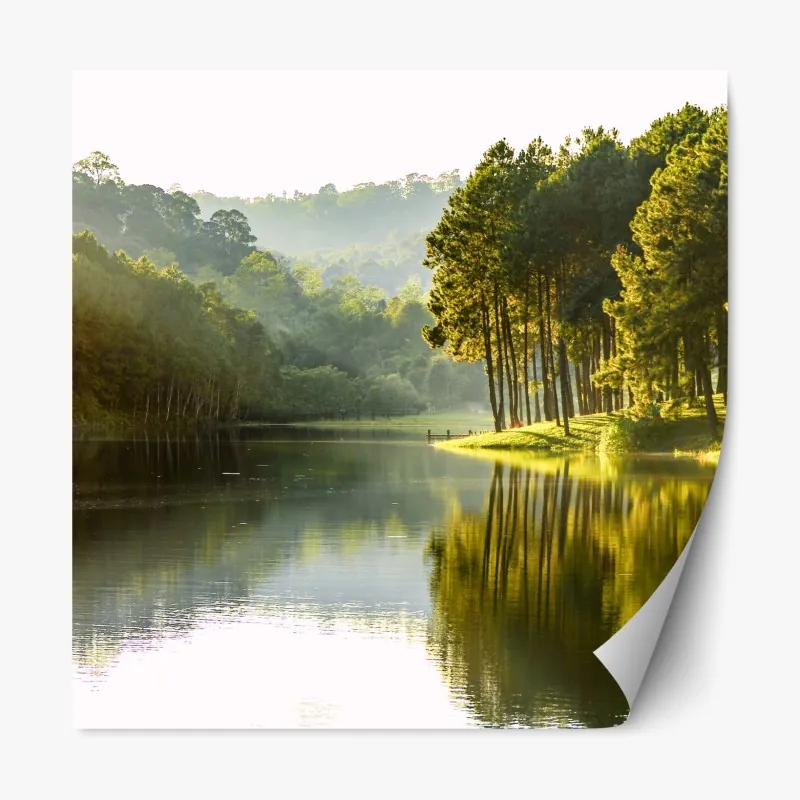 Repositionierbarer Aufkleber ruhiger grüner steg über dem fluss – Wallnifity®