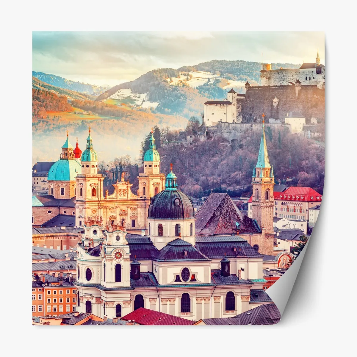 Repositionierbarer Aufkleber sonnenuntergang über Salzburgs skyline – Wallnifity®