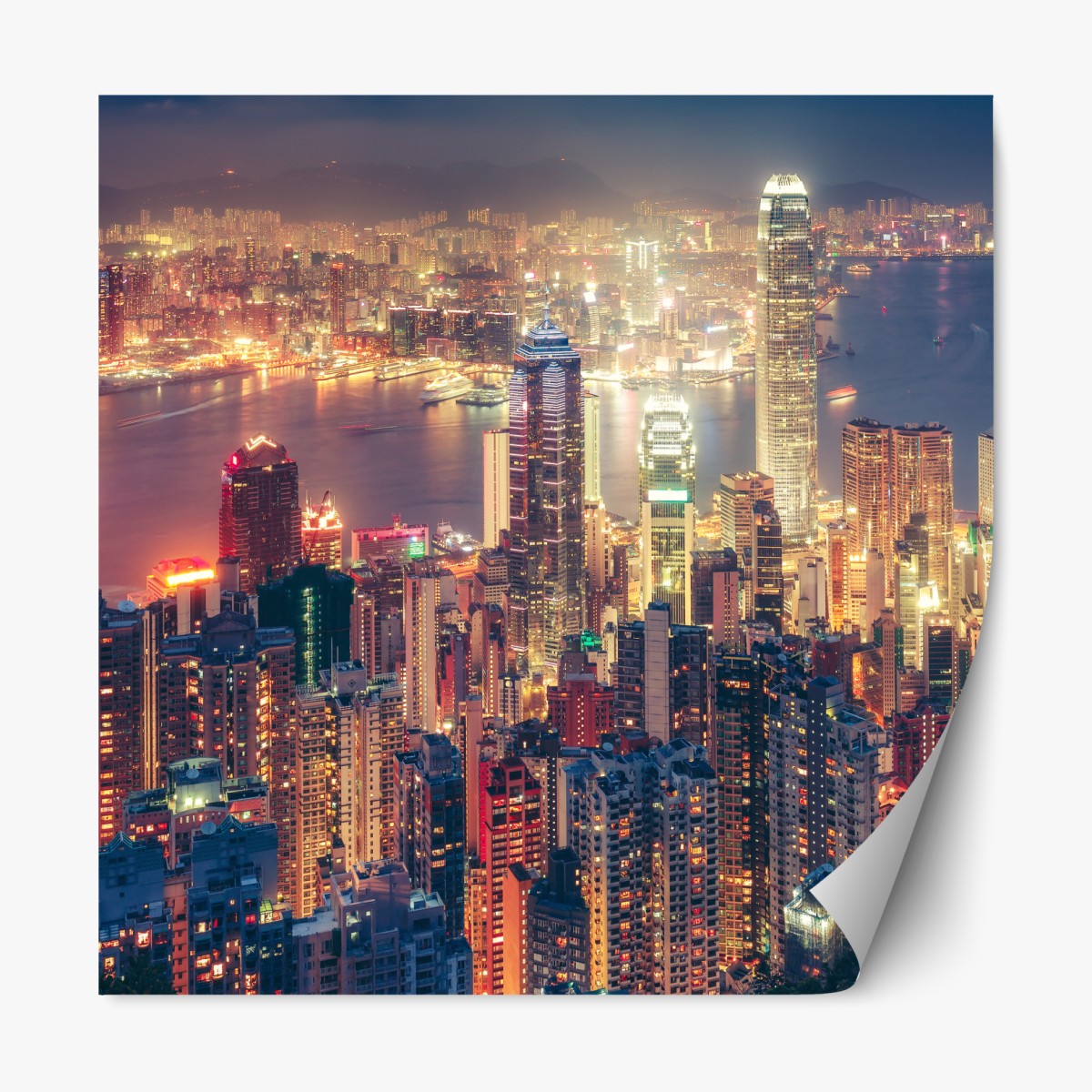 Repositionierbarer Aufkleber Hongkong skyline bei nacht vom Victoria Peak – Wallnifity®