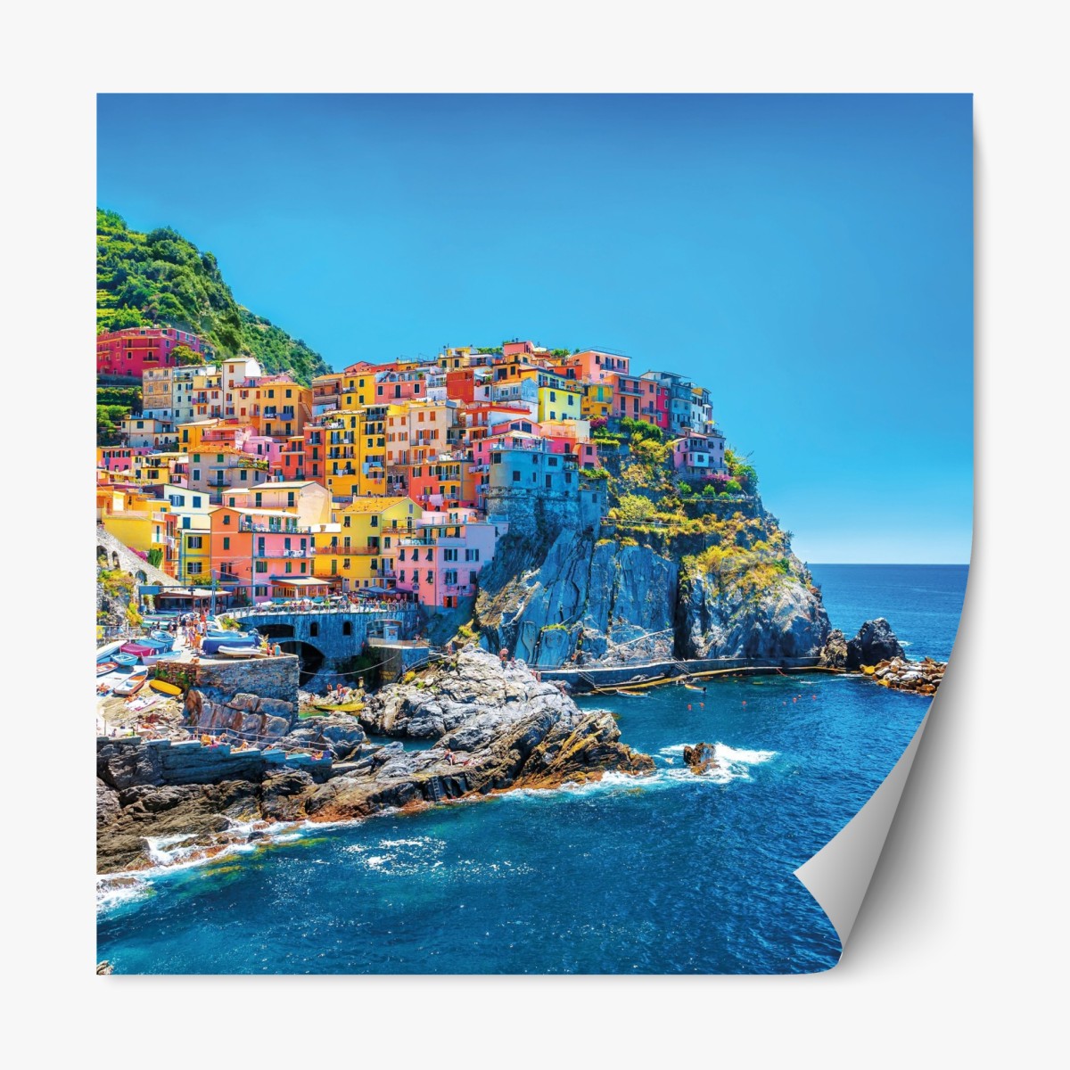 Repositionierbarer Aufkleber buntes mediterranes kliffdorf am meer – Wallnifity®