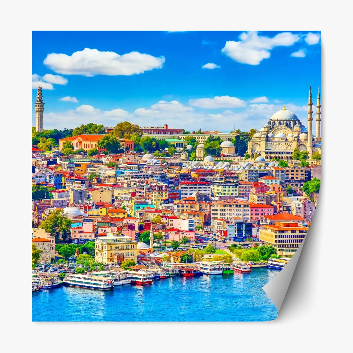 Repositionierbarer Aufkleber lebendige Skyline von Istanbul über dem Bosporus – Wallnifity®