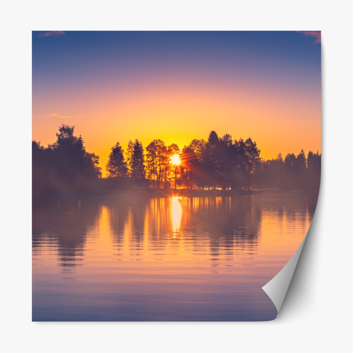 Repositionierbarer Aufkleber nebliger sonnuntergang am see – Wallnifity®