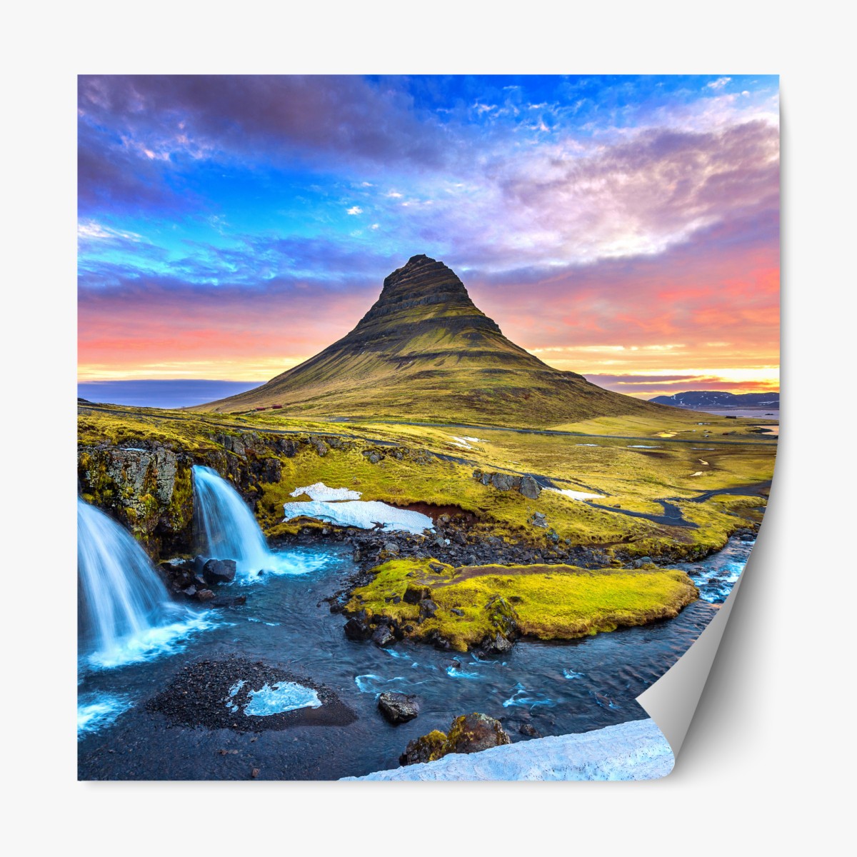 Repositionierbarer Aufkleber Kirkjufell sonnenaufgang berglandschaft – Wallnifity®