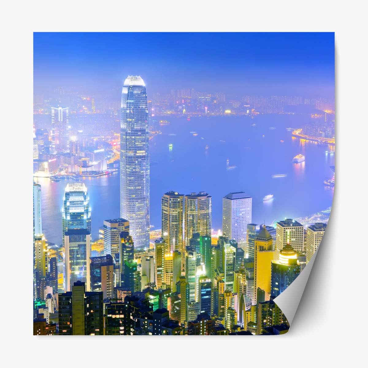 Repositionierbarer Aufkleber Hong Kong skyline bei nacht – Wallnifity®