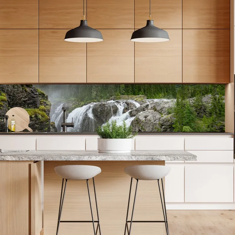 Repositionierbarer Aufkleber hängende holzbrücke im grünen wald – Wallnifity®