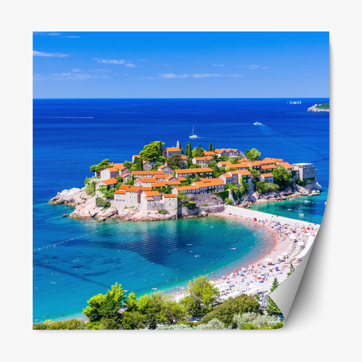 Repositionierbarer Aufkleber Sveti Stefan, Montenegro historischer inselkurort – Wallnifity®
