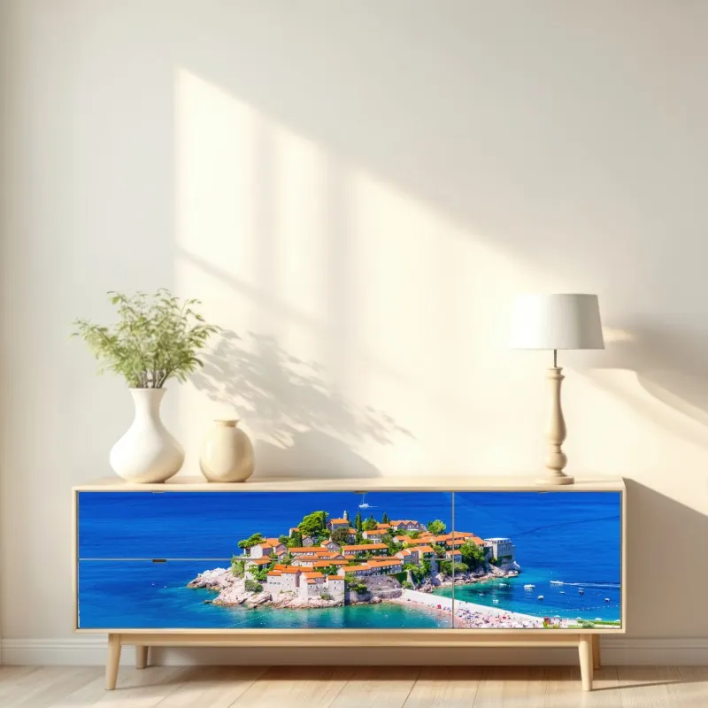 Repositionierbarer Aufkleber luftige wolkenlandschaft im soften blau – Wallnifity®