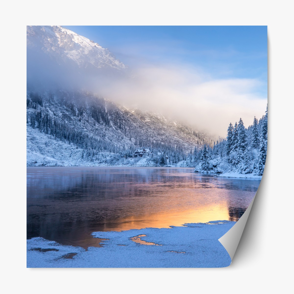 Repositionierbarer Aufkleber winterlicher sonnenaufgang in der Hohen Tatra – Wallnifity®
