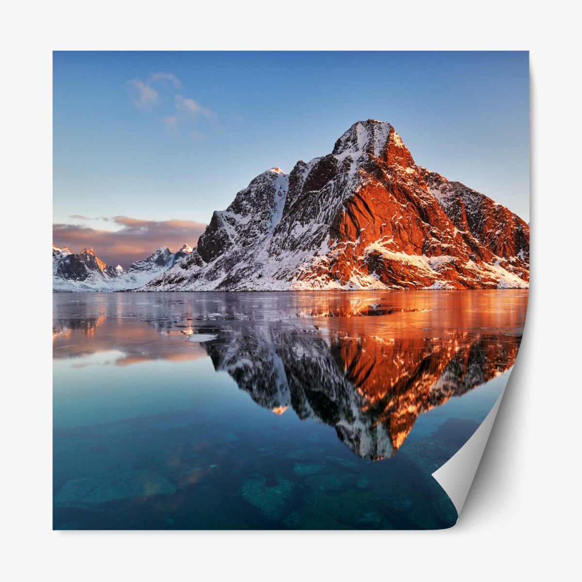 Repositionierbarer Aufkleber Lofoten sonnenaufgang mit bergreflexion – Wallnifity®