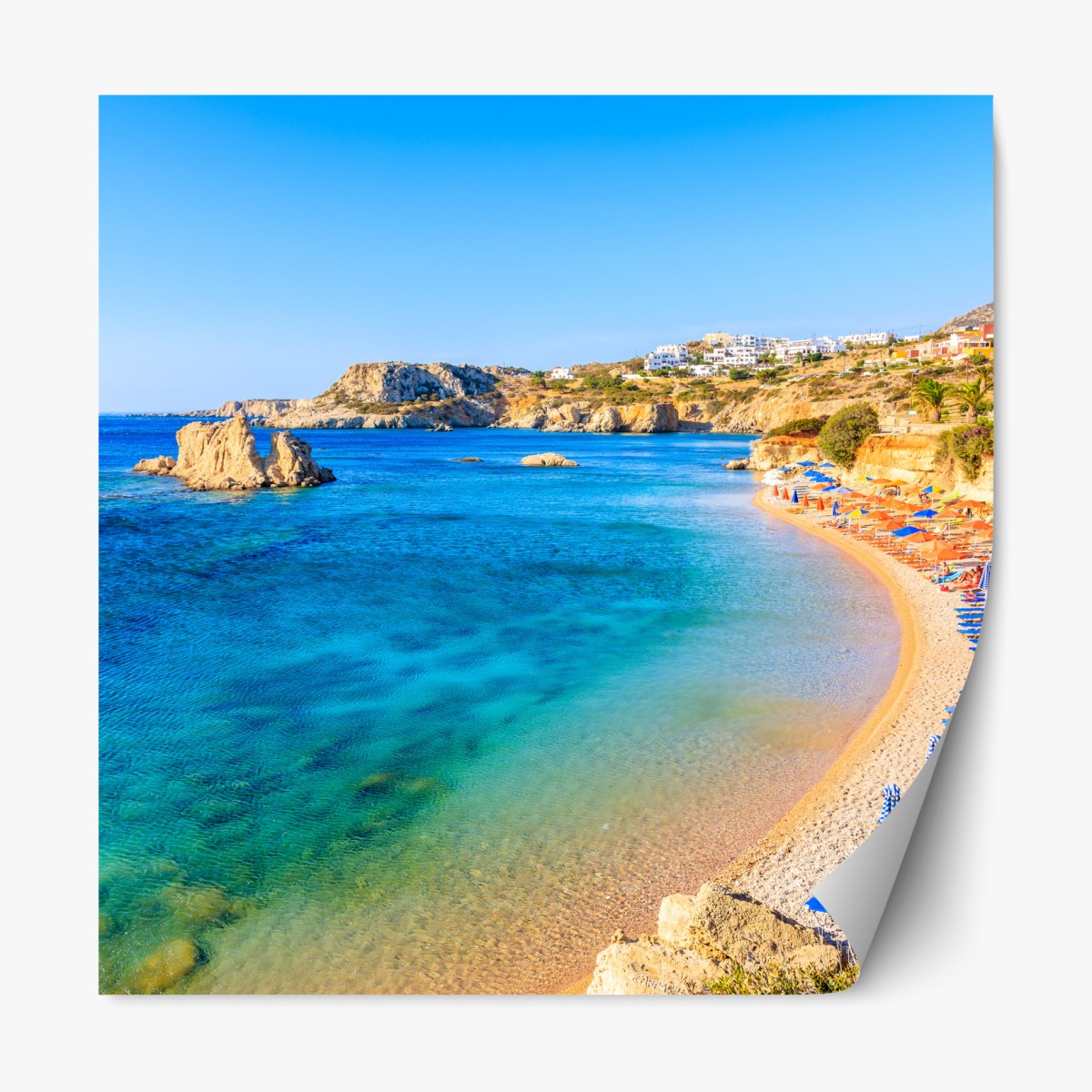 Repositionierbarer Aufkleber strand Ammopi, Karpathos türkisfarbene bucht – Wallnifity®