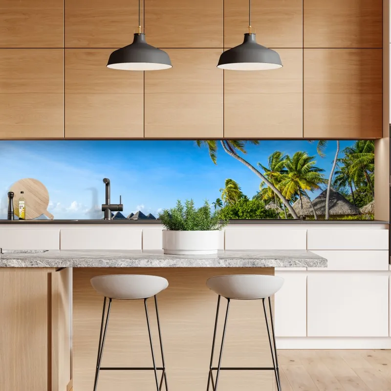 Repositionierbarer Aufkleber sonnige gasse auf der insel mit leuchtender buganvillea – Wallnifity®
