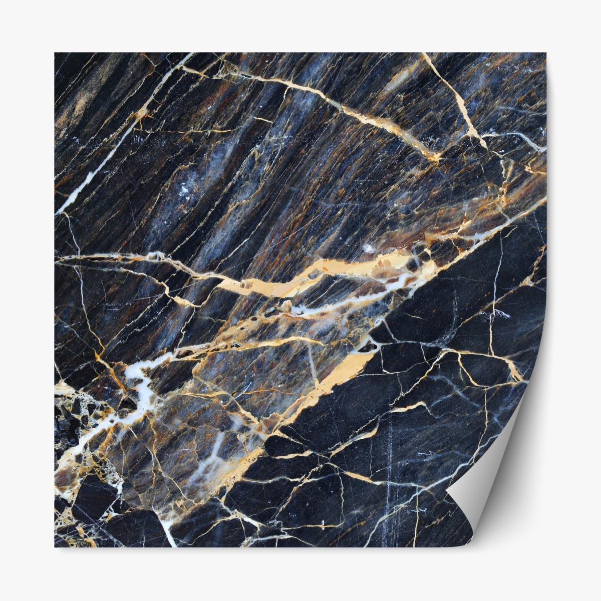 Repositionierbarer Aufkleber dunkler marmor mit goldenen und cremefarbenen adern – Wallnifity®