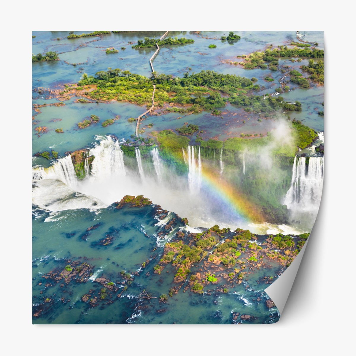 Repositionierbarer Aufkleber luftaufnahme tropischer wasserfälle mit regenbogen – Wallnifity®