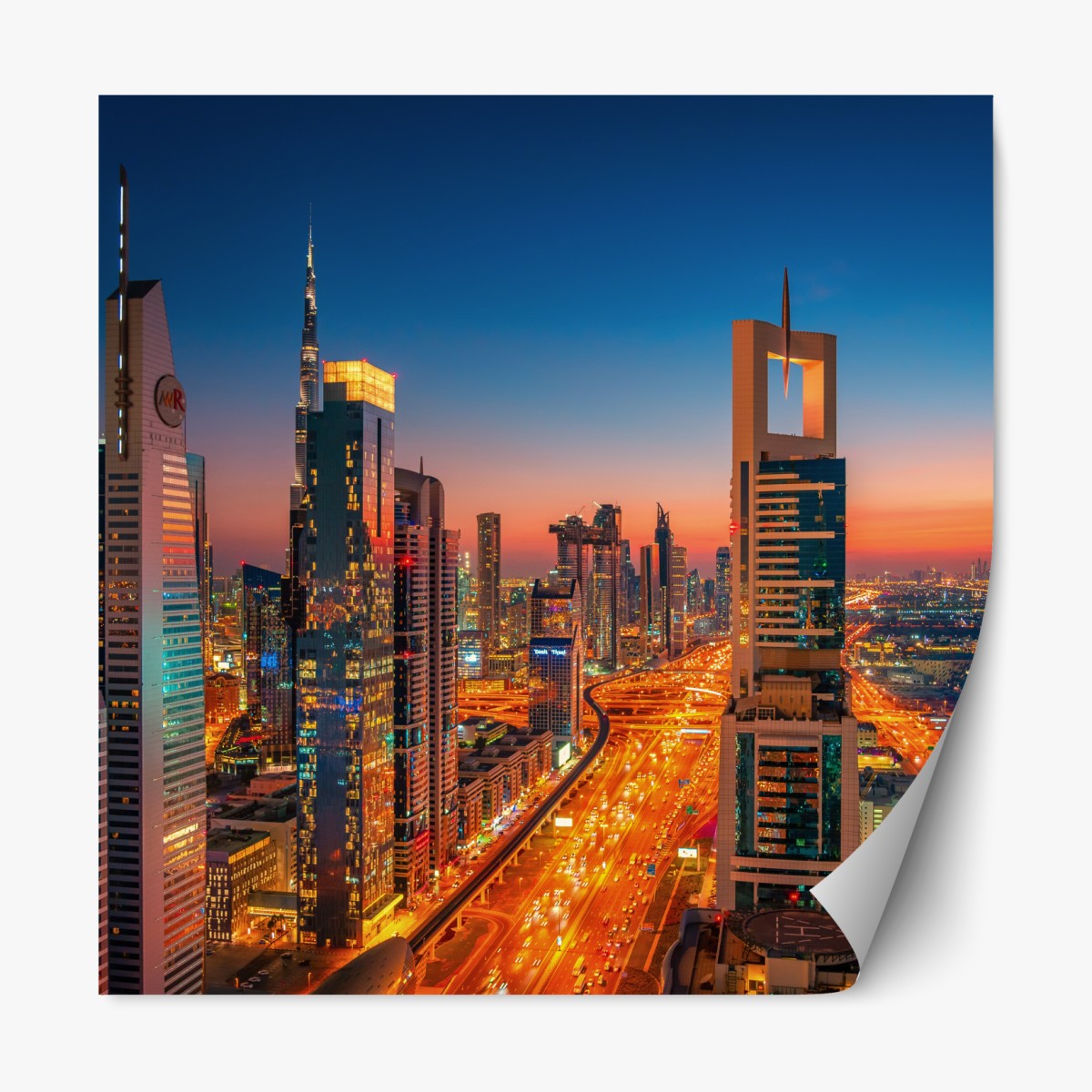 Repositionierbarer Aufkleber Dubai skyline bei dämmerung – Wallnifity®