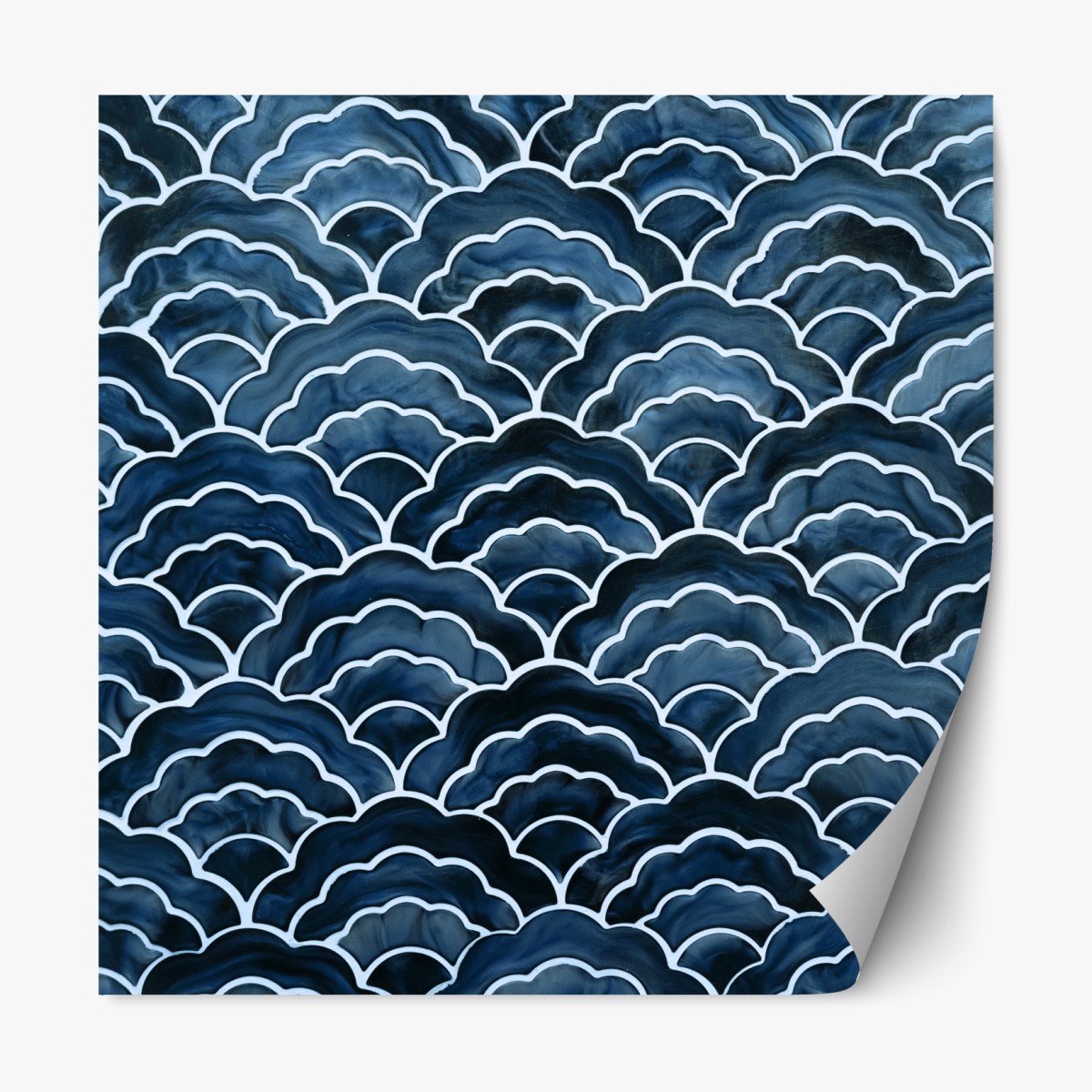 Repositionierbarer Aufkleber japanisches blaues seigaiha-wellenmuster – Wallnifity®