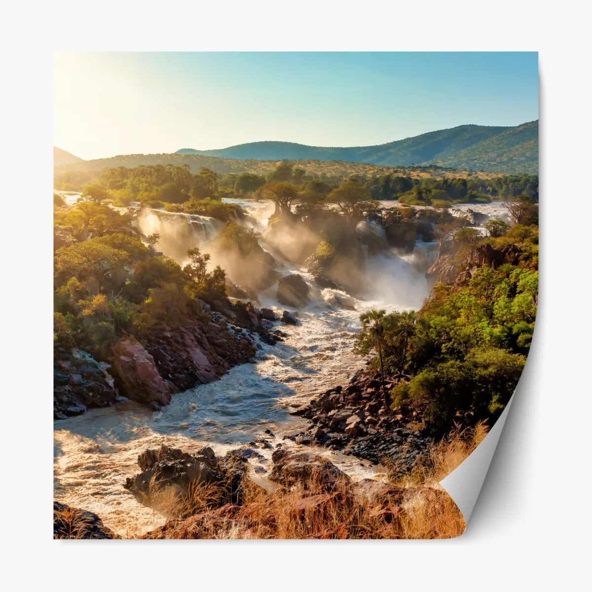 Repositionierbarer Aufkleber sonnenaufgang über Epupa-wasserfälle – Wallnifity®